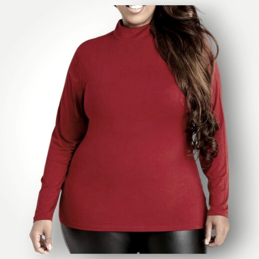 NWT Ashley Stewart Women's 14/16 RED Long Sleeve Mock Neck Keyhole Knit Top